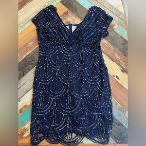 MARINA Navy Beaded Mini Dress
